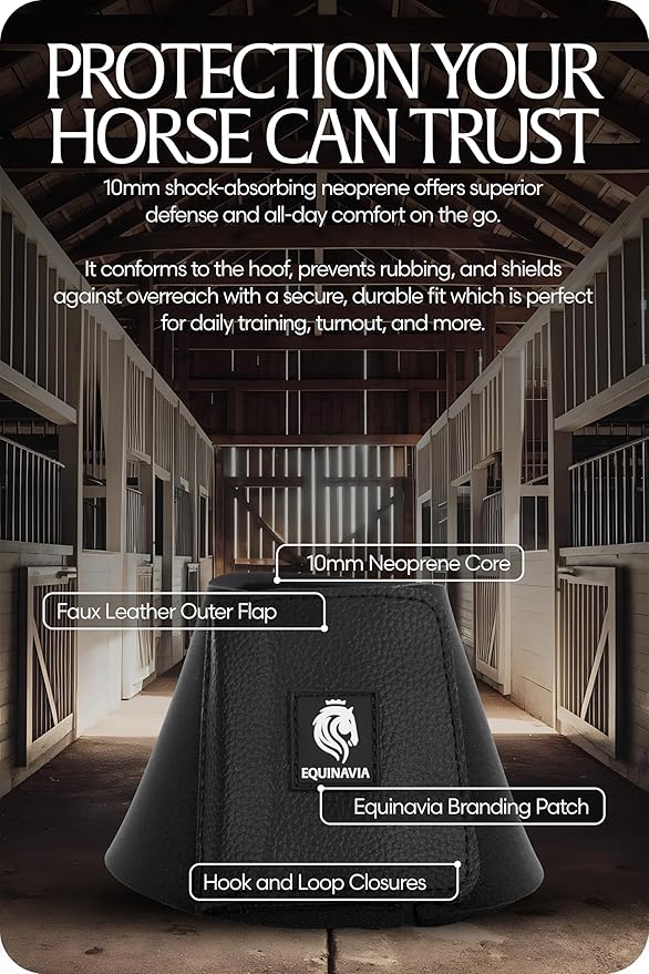 Equinavia Toki Bell Boots for Horses | Neoprene Overreach Boots - Black - XXL