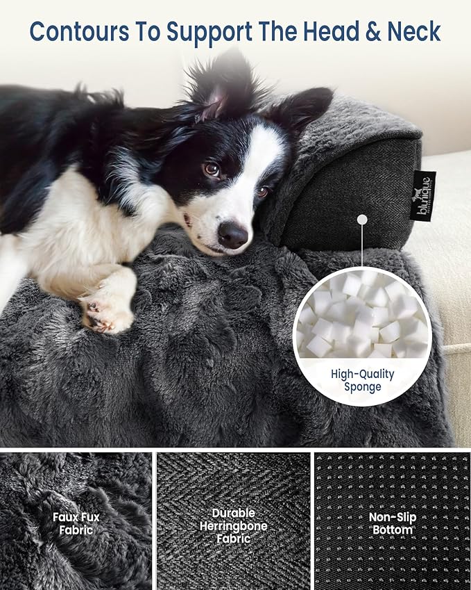 Calming Medium Dog Bed for Couch, 35 x 31 inch Removable Couch Cover for Dogs Washable, Non-Slip Fluffy Plush Dog Sofa Mat for Furniture Protector - Dark Grey