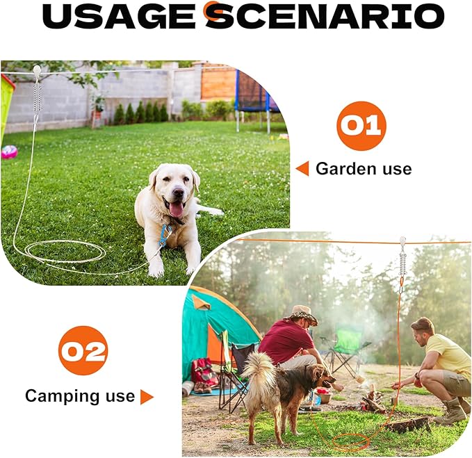 75ft Dog Runner for Yard Large Dog Heavy Duty with Double Shock Absorbers Tangle-Free Aerial Trolley System for Large Dogs Up to 250lbs(Silver)