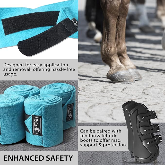 Horse Polo Leg Wraps, 10' Long Fleece Polo Wraps for Horses Set of 4, Horse Leg Bandages Stable Supplies Equestrian Boots Horse Leg Protection Vivid Cerulean