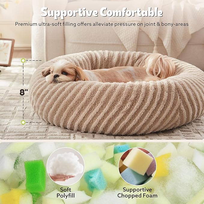 MIXJOY Dog Beds for Small Dogs, Washable Dog Bed with Removable Cover, Small Cat Bed for Indoor Cats, Calming Soft Dount Pet Beds with Anti Slip Bottom, Cute Puppy Beds, 23"x23"x8", Beige