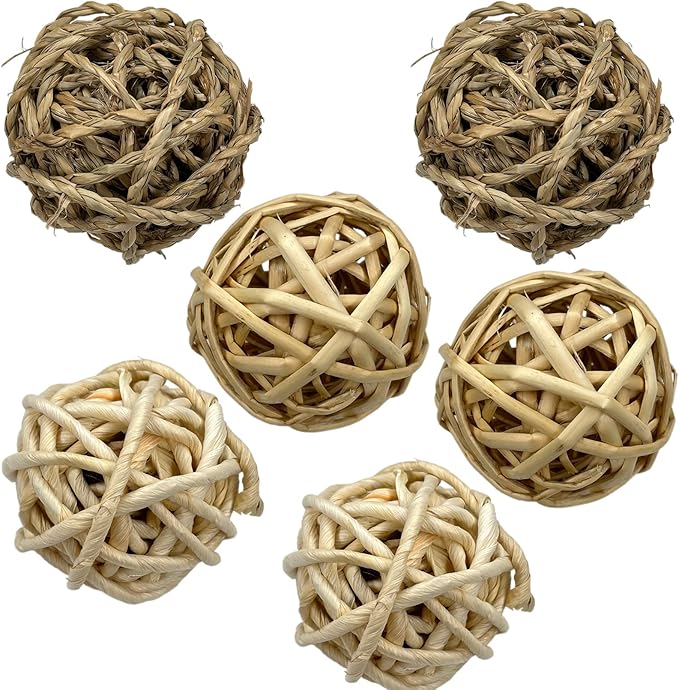 Tfwadmx 6 Pcs Small Animal Chew Ball Toy Rabbit Rolling Activity Play Balls Pet Cage Entertainment Accessories for Hamster Guinea Pigs Gerbil Chinchilla Hedgehog Teeth Grinding Gnawing