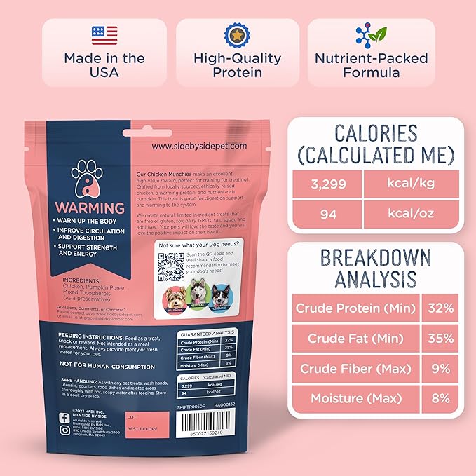 Side by Side Chicken Munchies - Warming Freeze-Dried Dog Treats - Ideal Dog Training Treats, Snack or Reward - Made of Whole Raw Ingredients, Free of Artificial Additives - USA Made (4oz., Pack of 2)