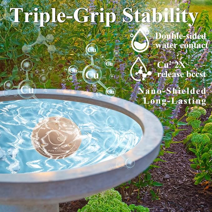 Bird Bath Copper Disk, 4.2" Large Surface Area, Covers 20% More Water Than Standard, Safe & Clean Birdbaths All Year Round, Fits Most Backyard Birdbaths