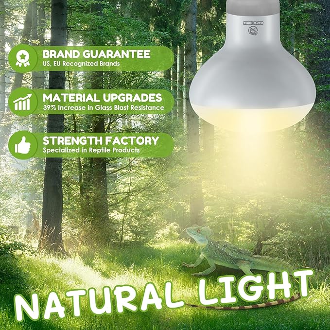 Reptile Heat Lamp Bulbs, Simulate Natural Sunlight Heat Light Bulb, 2 Pack 100W Amphibian Terrarium Basking Spot Lamp for Reptile, Bearded Dragon, Lizard, Turtle, Snake