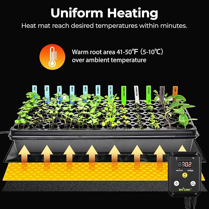 BN-LINK Seedling Heat Mat Heating Pad 20" x 20.75" with Digital Thermostat Controller Combo Set Waterproof for Indoor Seed Starting and Plant Germination