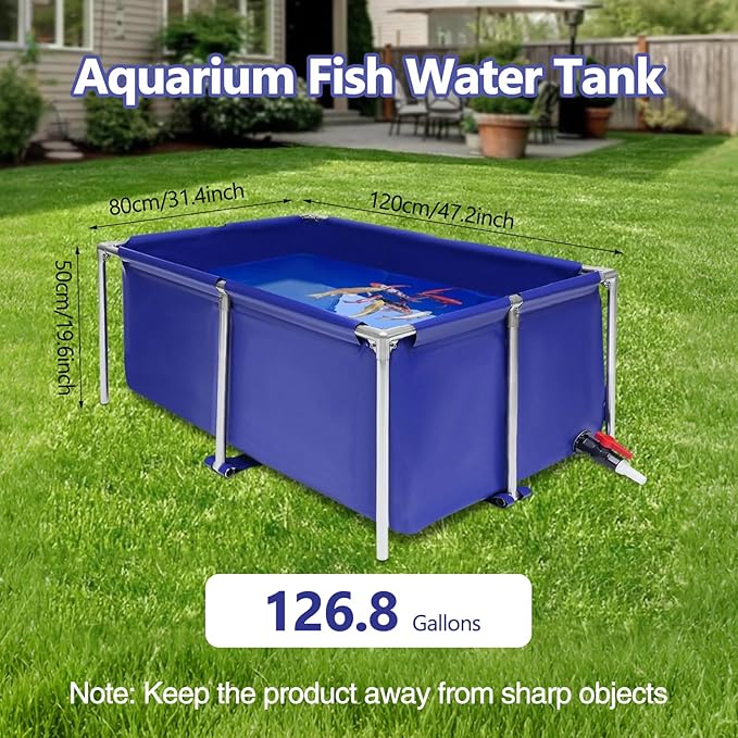 Foldable Canvas Fish Pond, 47x31x19inch Portable Aquarium Fish Water Tank Koi Breeding Pond with Drain Valve, Indoor Outdoor Wterproof Aquaculture Pool Pond for Fish Farming, Aquatic Products
