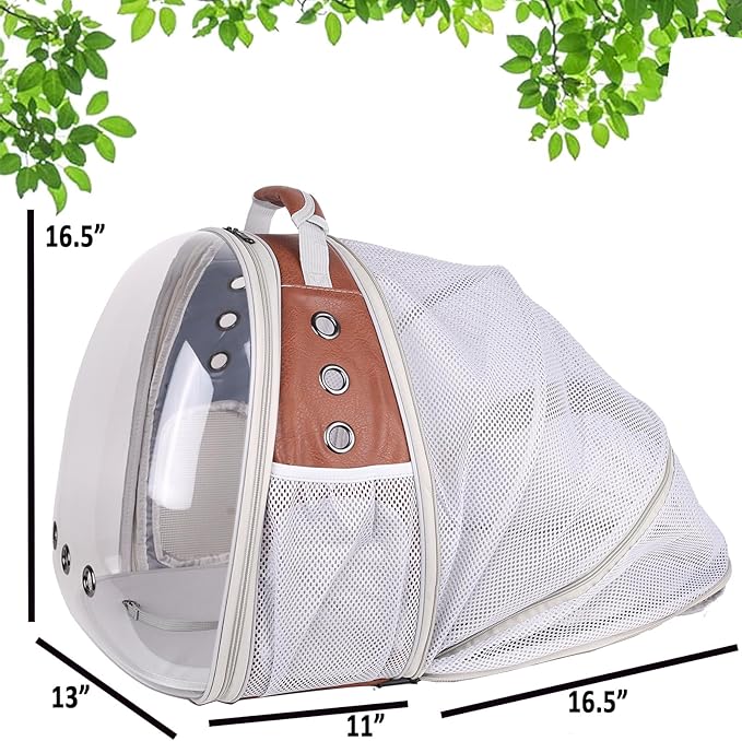 halinfer Back Expandable Cat Backpack Carrier, PU Leather Fit up to 12 lbs, Space Capsule Bubble Window Pet Carrier for Bunny Small Puppy, Backpack for Kitten
