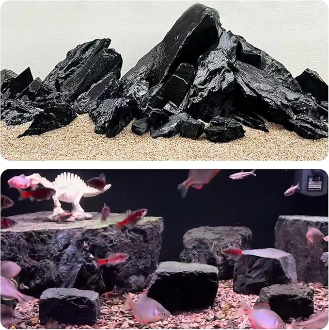 Unocho Fish Tanks Stone 20lb Natural Black Slate Rocks for Aquariums Paludarium Decorative Aquascaping Stone for Reptile Terrariums Bonsai Gardens Indoor Outdoor(3"-9"-8pcs)