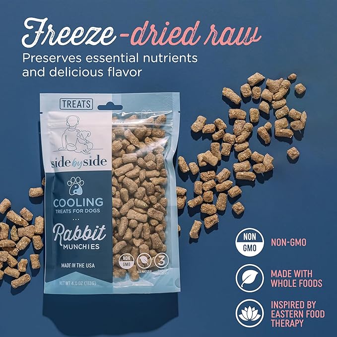 Side by Side Rabbit Munchies - Cooling Freeze-Dried Dog Treats - Ideal Dog Training Treats, Snack or Reward - Made of Whole Raw Ingredients, Free of Artificial Additives - USA Made (4oz., Pack of 2)