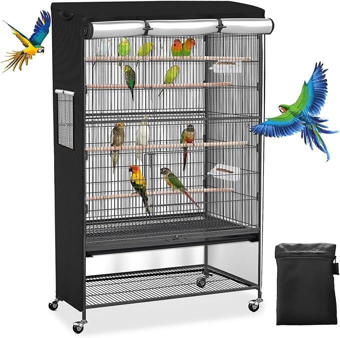 Roasivi Universal Large Birdcage Cover Black Out and Breathable Cages Cover for Parrots and Other Small Animals Durable Waterproofing Washable Material 36" L x 25" W x 48" H Black