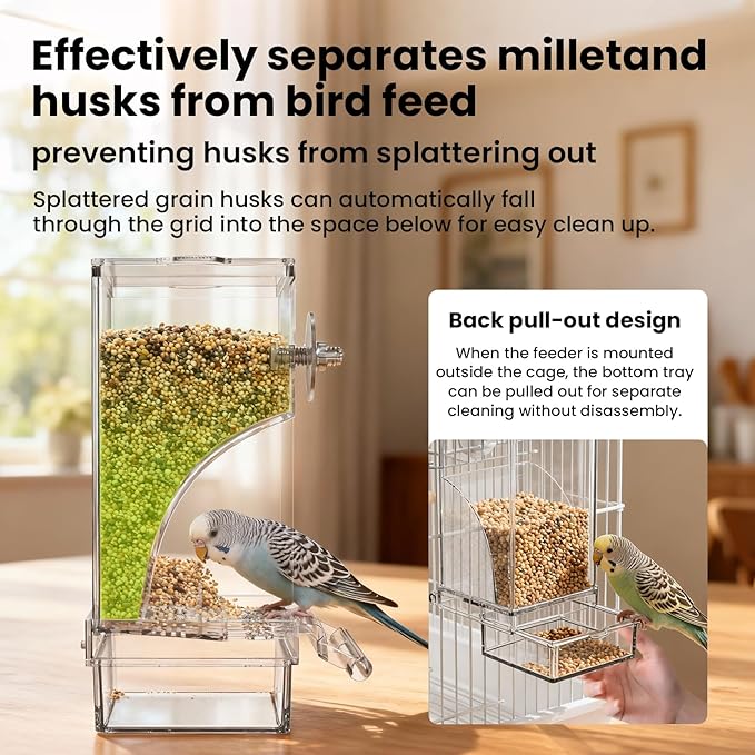 BAGHBPM No Mess Bird Feeder Water Dispenser Set,Automatic Parakeet Feeder Cage Accessories,Parrot Transparent Food Container Drinker for Cage,Canaries Budgies Lovebirds Cockatiels Finches (Pink)