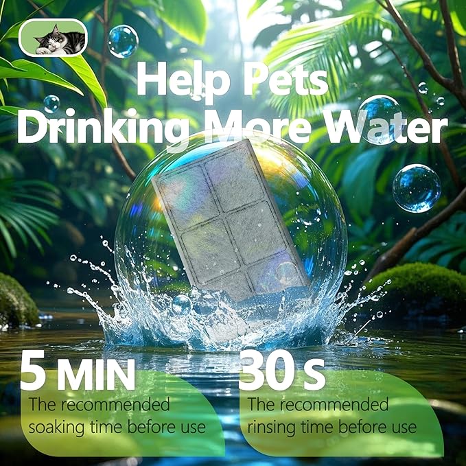 Cat Water Fountain Replacement Carbon Filters Compatible with PetSafe Drinkwell Platinum Pet Fountain, Premium Pet Water Fountain Filter (BLACK, 6 PACK)