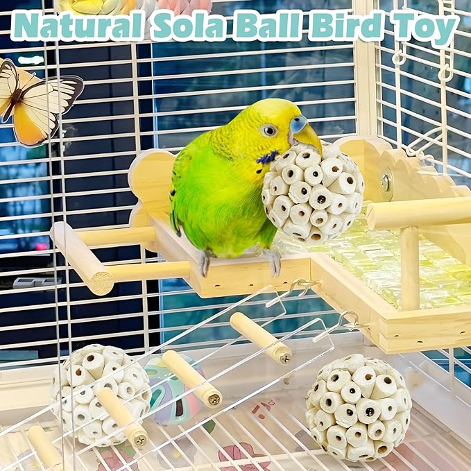 PINVNBY 12 Pack Small Sola Balls Bird Toys Soft & Chewable Bird Chew Ball Natural Sola Plant Lightweight Shred Toy for Parakeet Cockatiel Lovebird Budgie and Similar Sizes Pets