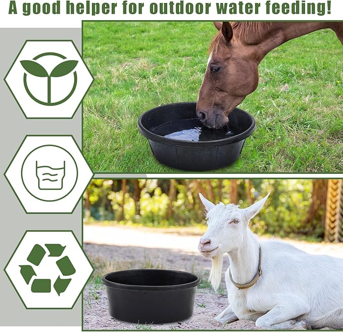 Sadnyy 4 Pcs Rubber Feed Pan 4 Quart and 8 Quart Feed Pan Water Trough Rubber Bowl Bath Dust Container for Chicken Duck Pig Dogs Cats Goats Horses Outdoor Livestock Animal