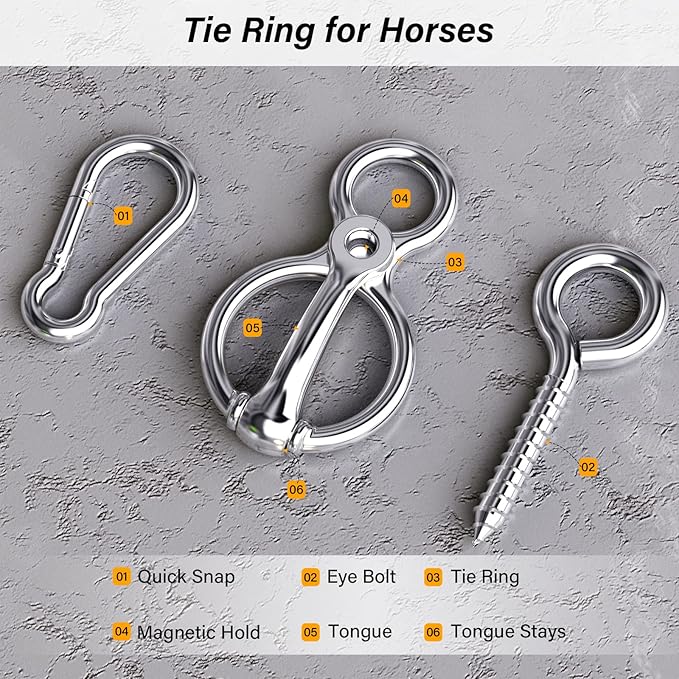 Horse Tie Ring, Horse tack and Supplies, Safe Horse Accessories,Horse Training Equipment with Eye Bolt,Quick snap,Humane Way Tie Ring,Prevent Horses from Pulling Back,Durable Steel