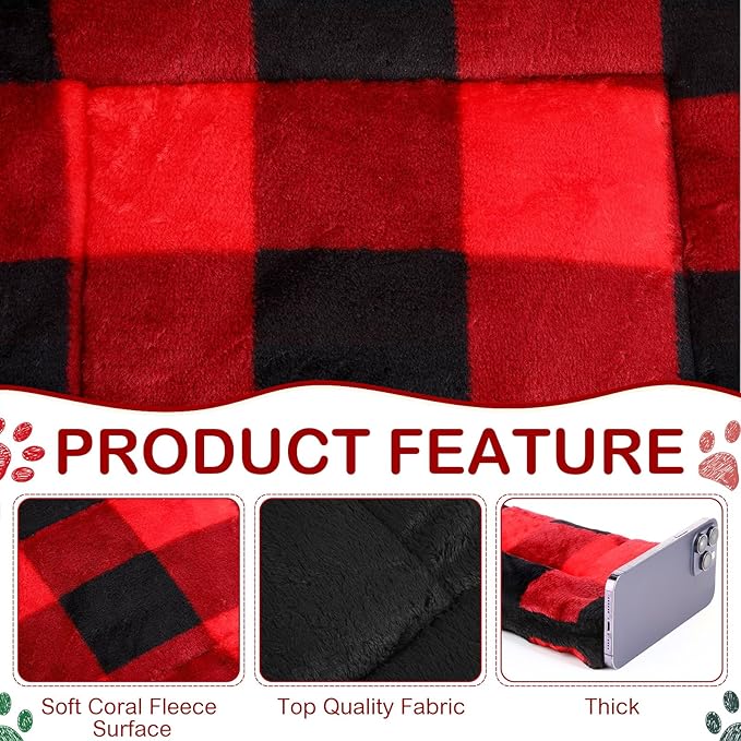 Haull 4 Pcs Waterproof Guinea Pig Bedding Winter Guinea Pig Bed Plush Cage Liners Soft Dog Cat Mat Reversible Winter Cozy Animal Pee Pad Hamster Bed Mat for Bunny (Red Black Plaid,13 x 10 Inch)