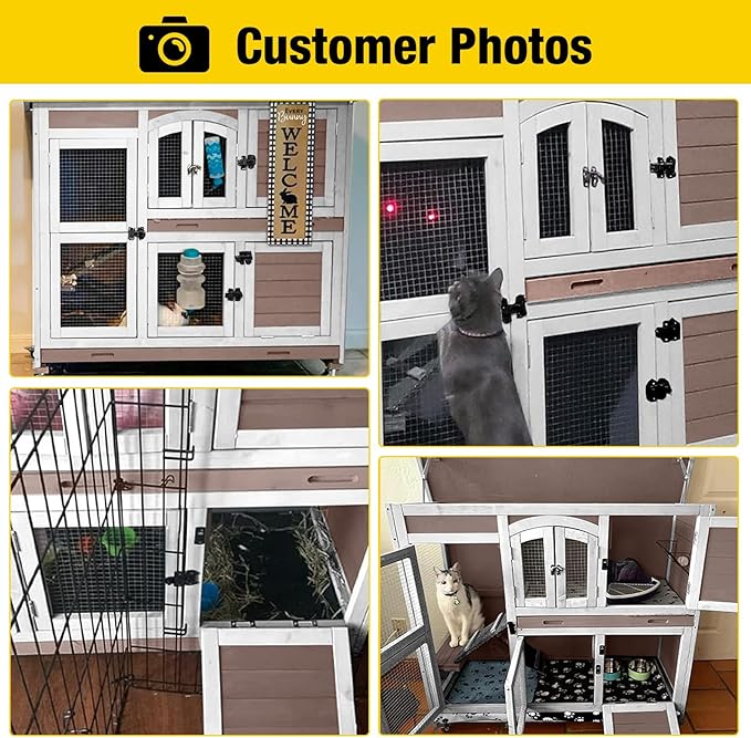 Aivituvin Rabbit Hutch Bunny Cage with Wheels Indoor Outdoor Two Story Guinea Pig Cage with 2 Deep No Leak Tray