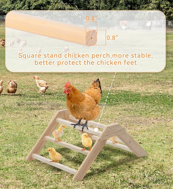 PETSFIT Chick Perch Prevent Rotation Design, Strong Wooden Chicken Roosting Bar, Easy to Assemble and Clean, Fun Toys for Chick Indoor/Outdoor Use