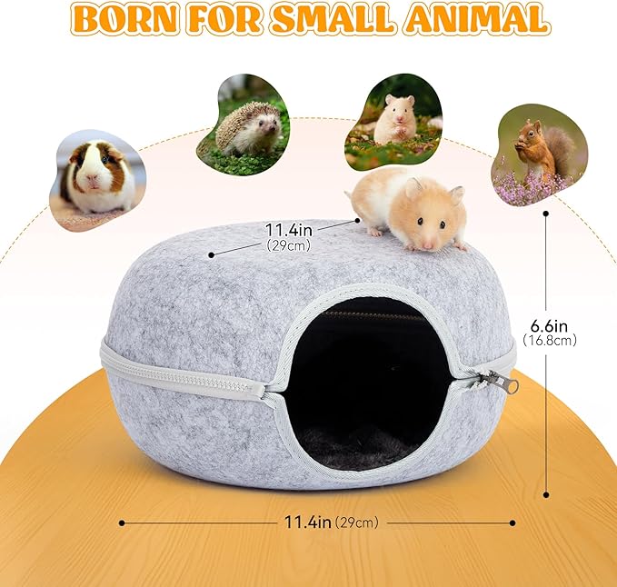 Guinea Pig Hideout, Double Function Guinea Pig Bed with 2 Soft Cushions, Small Animal Cage Accessories for Guinea Pigs, Hamsters, Hedgehogs, and Ferrets (Light Grey)