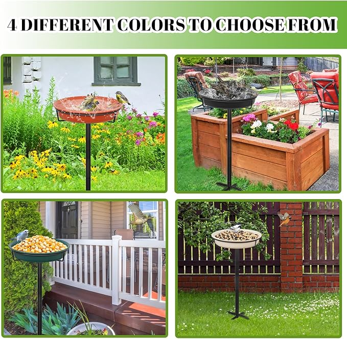 Bird Baths for Outdoors Heavy Duty, 35.5in Detachable Birdbaths for The Garden Clearance, Bird Bath Bowl Spa & Birdfeeder with Metal Stake Stand for Outdoors Garden, 4 Spiky Feet (C)