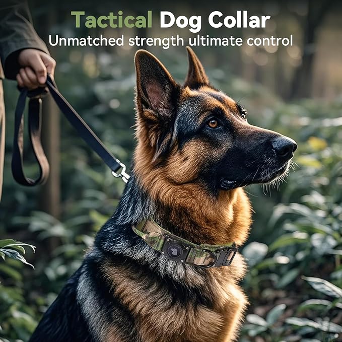 2026 Upgrade Waterproof AirTag Dog Collar, Military Tactical Dog Collar with AirTag Holder, Comfortable Control Handle and Metal Buckle, GPS Dog Collar Holder for Medium to Large Dogs (Camouflage, XL)