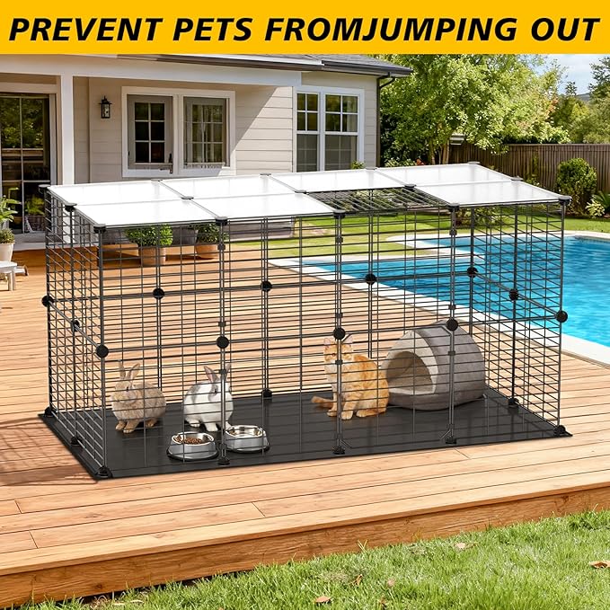 XiaZ Guinea Pig Cages,32 Panels Small Animal Playpen with Waterproof PVC Mat and Top 47.2" x 23.6" x 23.6",Rabbit/Bunny Cage, Pet/Puppy Play Pen, Indoor Outdoor Portable Metal Fence