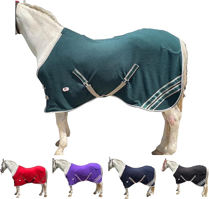 Majestic Ally Anti Pill Fleece Horse Blanket/Sheet with Silver Braided Rope (Hunter Green, 80)