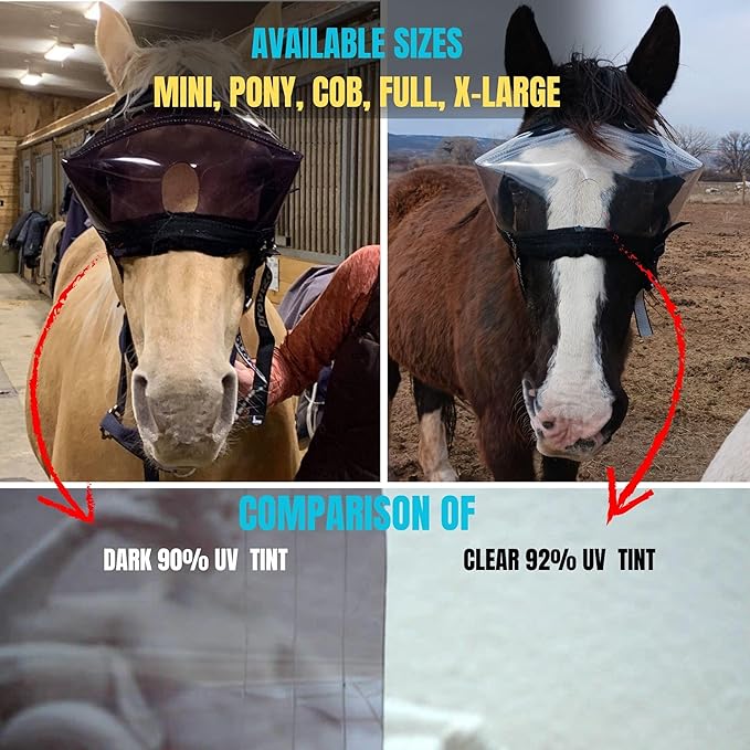 Recovery Vizor, (Size Pony - Dark UV Tint) Medical and Preventative Horse Eye (Goggle) Protection Mask for Uveitis, Injury, Scratch or Corneal Infection, Blindness.