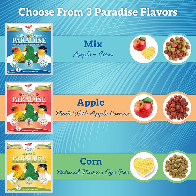 Scenic Mix Paradise Premium Parrot Food - Apple & Natural Flavors, High Protein, Low Iron Conure Bird Food, Eclectus & Other Small Pet Parrots, Omega 3, Vitamins & Minerals, 2 LB (Pack of 2)