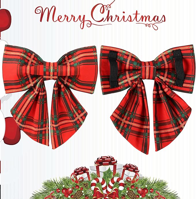 Christmas Dog Collar with Bow Tie, Cotton Christmas Plaid Collar for Medium Girl Boy Dog,Red &Green Plaid Dog Collar Bowtie with Durable Metal Buckle,Adorable Pet Collar,S,Neck 10-16in