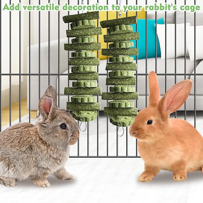 kathson 3Pcs Bunny Chew Toys Rabbit Chewing Toy for Teeth Hanging Grinding Chinchilla Treats Timothy Grass Cake Molar Balls for Guinea Pigs Hamsters Gerbils Rats Squirrels Playing Improve Pets Dental