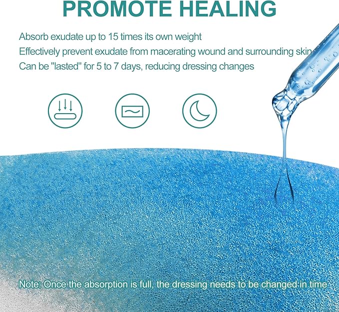 Dimora Heel Foam Dressing, Non-Adhesive Hydrophilic Pads, Highly Absorbent 5.5 x 4 in Pack of 5 Waterproof Dressing for Wound Care