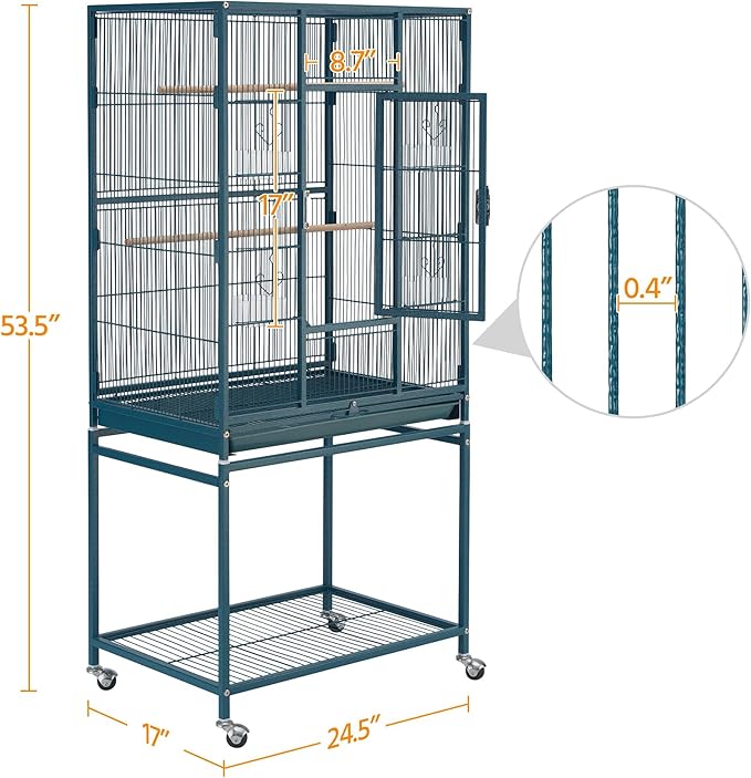 Topeakmart 54'' H Large Bird Cage w/Stand - Parrot Cage for Conures, Parakeets, Cockatiels, Canary, Budgies, Quaker - Navy Blue