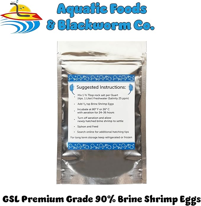 Aquatic Foods Inc. Brine Shrimp Artemia Eggs, Premium Grade 90% Hatch Rate from The Great Salt Lake, Utah, USA.- 50 Grams -1.76oz