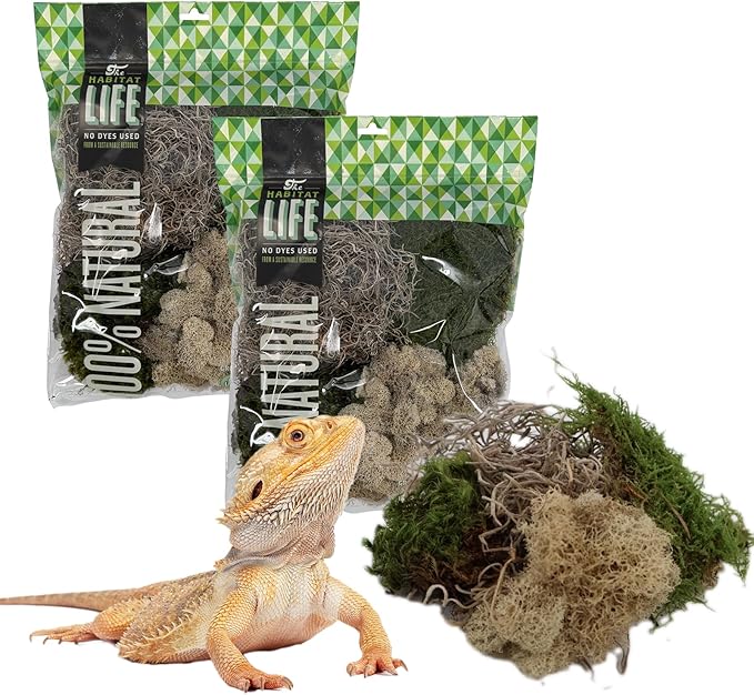 The Habitat Life - Natural Variety Pack - Mix of Reindeer, Mood, Sheet & Spanish Moss - for All Terrariums - Humidity Control - Breathable Bedding - Dye-Free & Safe - Medium - 2 Pack