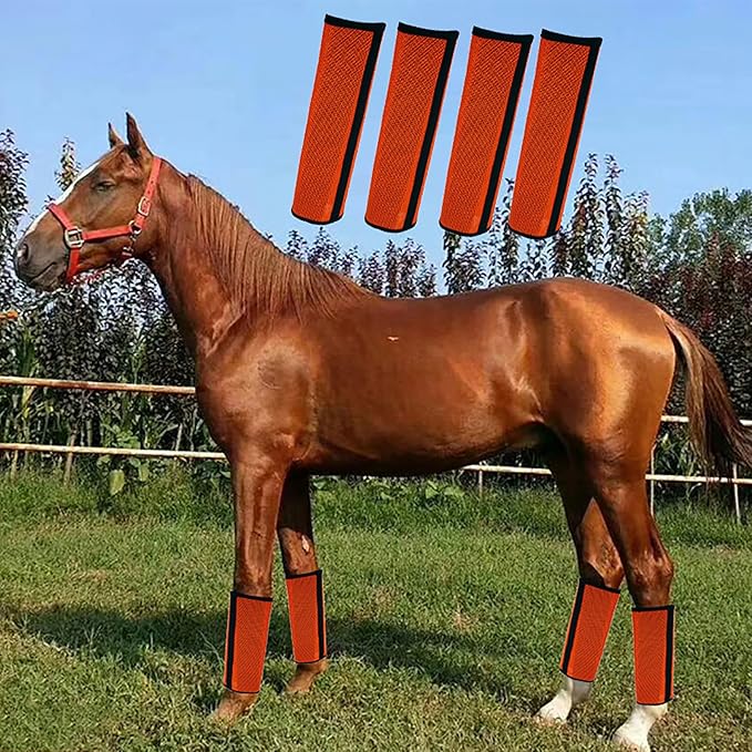 4 Pack Mesh Fly Boots for Horse Loose Breathable Horse Leggins Protective Horse Leg Wraps Protective Horse Leggings for Preventing Flies Bites (A)