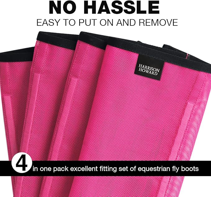 Harrison Howard Loose Fitting Fly Boots UV-Protective Extra Tough Mesh Ventilated Four Fasteners Stay-on Design Protect Horse Legs & Stomp-Reducing Set of 4 Magenta Small