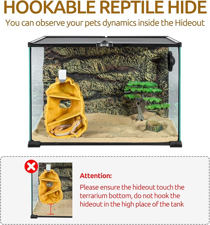 REPTIZOO Reptile Hide Hookable Multi-Levels Hideout Resin Reptile Cave Bearded Dragon Hideout Terrarium Accessories Decor for Reptiles, Amphibians, Snakes, Lizards,Leopard Gecko