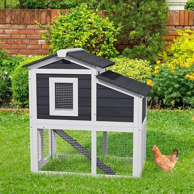 Chicken Coop, Chicken Run, Duck Coop Outdoor Chicken Coop for 2-4 Chickens Wooden Hen House Poultry Pet Hutch Run Cage (White)