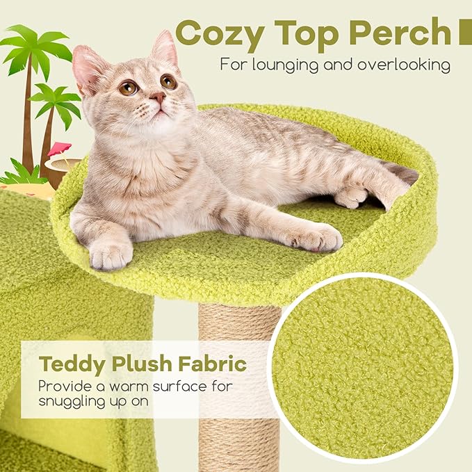 Tangkula 71 Inch Tall Cat Tree, Multi-Level Aesthetic Beach-Themed Cat Tower with Sisal & Jute Scratching Posts, 2 Cat Condos, Perch, Artificial Plant, Hanging Toys, Indoor Cat Activity Center