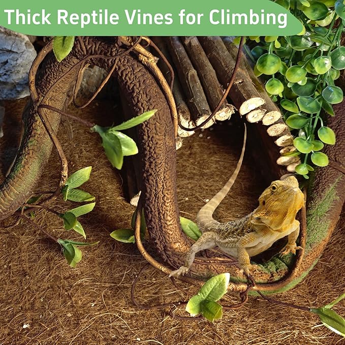 BNOSDM Reptile Jungle Vines with Leaves,Flexible Reptile Climbing Vines Branch,Chameleon Bendable Plants Tank Accessories,Pet Habitat Decor for Bearded Dragon,Snakes,Geckos,Lizards