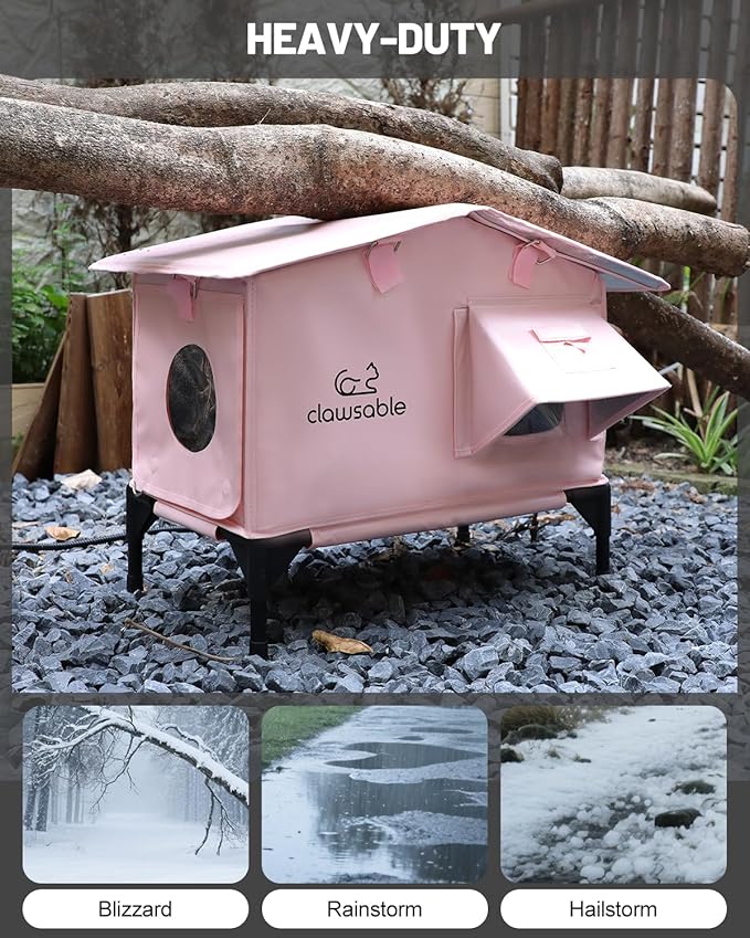 Upgraded Heated Cat House for Outside Escape Door, Highly Insulated Heated Outdoor Cat House Waterproof Awning, Weatherproof Outdoor Feral Cat Shelter for Stray Winter