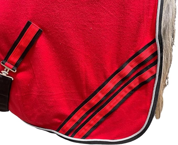 Majestic Ally Anti Pill Fleece Horse Blanket/Sheet with Silver Braided Rope (Red, 82)