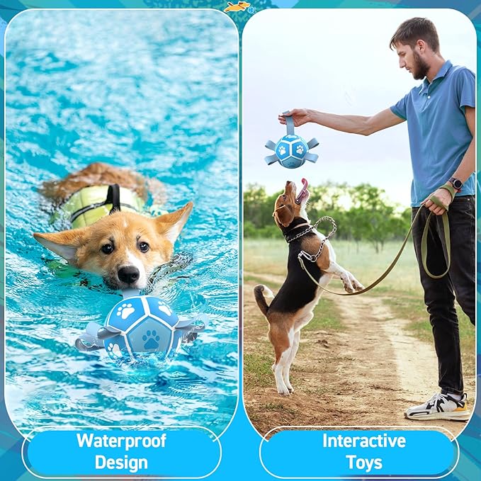 QDAN Dog Toy Balls, Dog Soccer Ball with Straps, Outdoor Dog Toys, Pet Training Soccer for Small Medium (5 Inch)