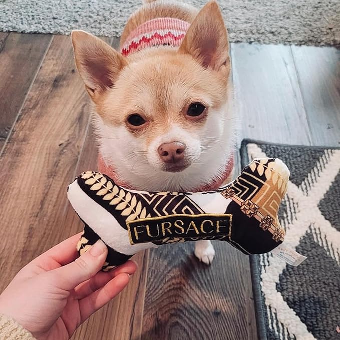 Haute Diggity Dog Fursace Bone, Plush Designer Dog Toys with Interactive Squeaker, Stimulating Pet Enrichment, Machine-Washable & Safe Materials for All Breeds, One Size
