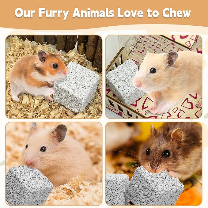 Hamiledyi 24 PCS Chinchilla Chew Toys Lava Blocks Hamster Chew Toys for Teeth Grinding Square Stone Mineral Calcium Stone for Bunny Rabbit Hamster Chinchillas Squirrel and Other Small Animals