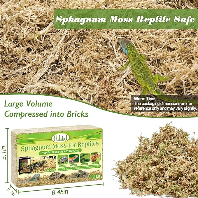Halatool 1.1LB Sphagnum Moss for Reptiles(Turtles, Geckos, Snakes, Frogs, Hamsters), Natural Forest Long Fibered Dried Moss Bulk for Reptiles Substrate & Bedding - 25QT Reptile Habitat Accessories