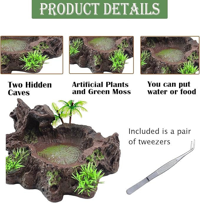 kathson Resin Reptile Bowl Bearded Dragon Food Dish Lizard Water Dish Reptiles Feeding Bowls with Feeder Tweezer for Leopard Gecko Tortoise Chameleon Water Frog Hermit Crab