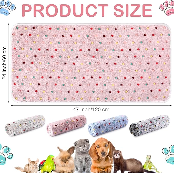 Tudomro 8 Pcs Guinea Pig Blankets Absorbent Washable Animal Fleece Bedding Cage Liners Waterproof Reusable Pet Pee Sleep Mat Pad Cover for Chinchilla Hamster Ferret(Dot,47 x 24 Inch)